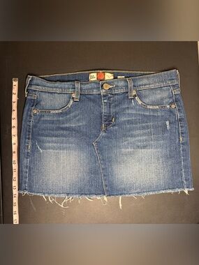 Old Navy Ultra Low Rise Blue Denim Skirt with Frayed Hem